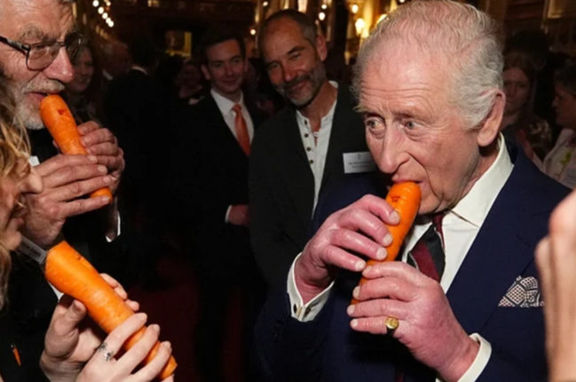 Kral III Çarlz yerkökündən hazırlanan musiqi alətində ifa etdi