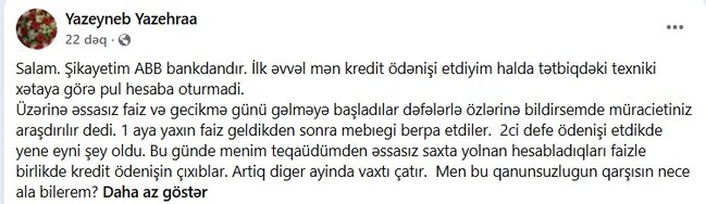 Bu bank müştərilərini boğaza yığıb: "Pul hesaba oturmur"