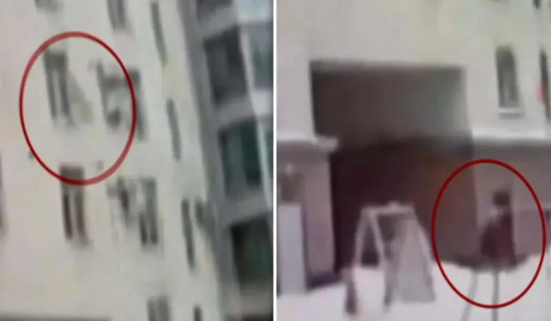 10-cu mərtəbədən düşən uşağı paltosu ilə havada xilas etdi - VİDEO