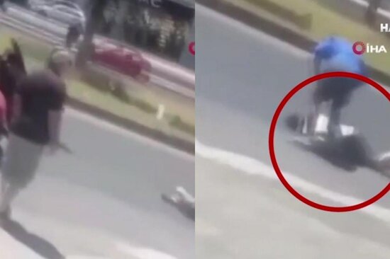 Sürücü yolda güləşçi bacarıqlarını nümayiş etdirdi - VİDEO