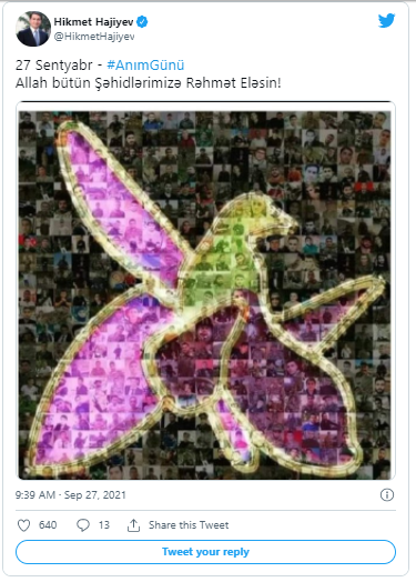 Hikmət Hacıyev Anım Günü ilə bağlı paylaşım edib - FOTO