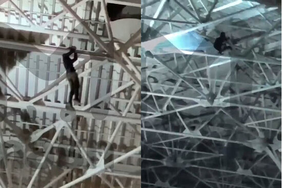 Ölkəsinə qayıda bilməyən turist aeroportun tavanına çıxdı - VİDEO