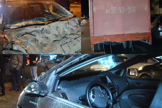Bakıda DƏHŞƏTLİ QƏZA: Minik avtomobili deformasiyaya uğradı - FOTO + VİDEO