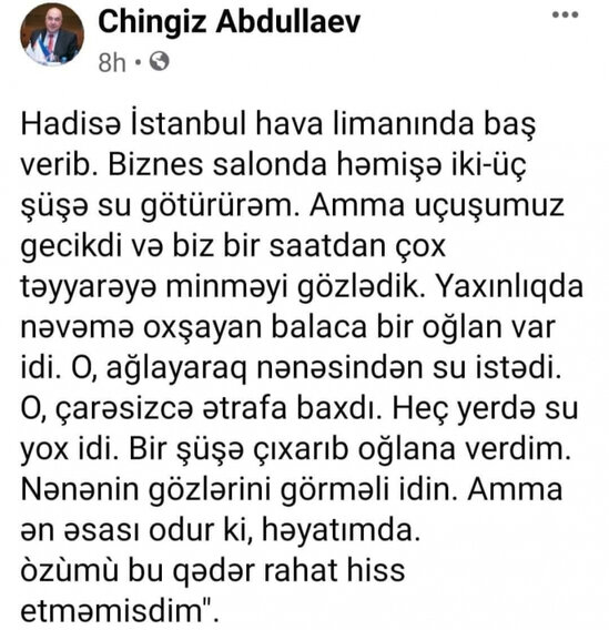 Çingiz Abdullayev müzakirələrə səbəb olan statusundan danışıb - FOTO