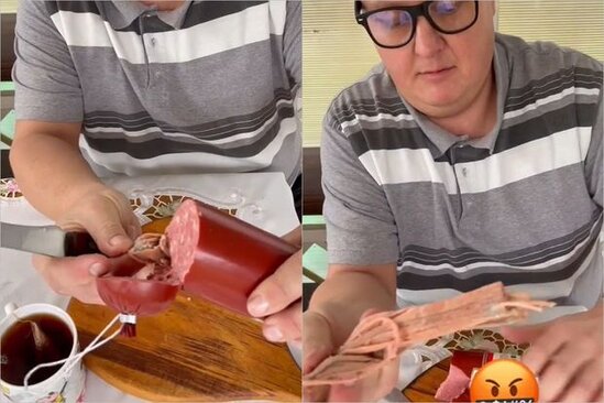 Kolbasadan çıxan maska şoka saldı - VİDEO