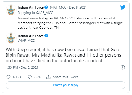 Hindistanda helikopter qəzası: Baş Qərargah rəisi həlak oldu - FOTO