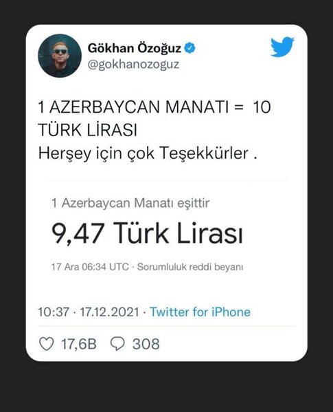 Manatı lirə ilə müqayisə edib lağa qoydu