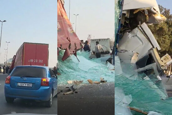 Bakı-Sumqayıt yolunda yanacaq daşıyan maşınla TIR toqquşdu - VİDEO