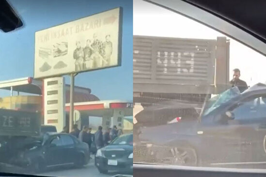 Sumqayıtda ağır qəza: Minik maşını yük avtomobilinə çırpıldı - VİDEO