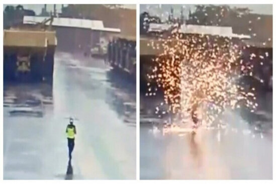 Çətir altında gedən mühafizəçini ildırım vurdu - ANBAAN VİDEO