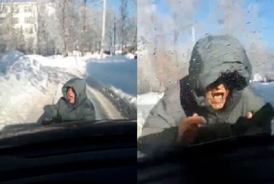 "Oskar"lıq performans: Özünü hərəkət etməyən avtomobilin altına atdı - VİDEO