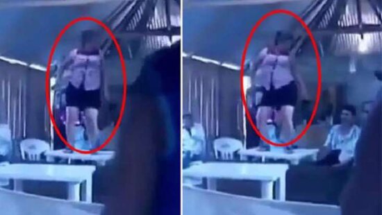 Masanın üzərində çılğın rəqs etmək istəyən qadın rəzil oldu - VİDEO