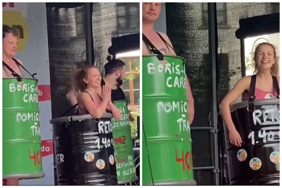 Belçikada etirazçılar dəmir çəllək geyərək nümayişə çıxdılar - VİDEO