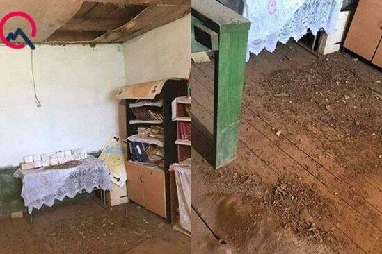 Məktəb kitabxanasının tavanı UÇDU - FOTO