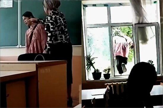 Şagird müəllimlə mübahisə etdikdən sonra pəncərədən tullandı - VİDEO
