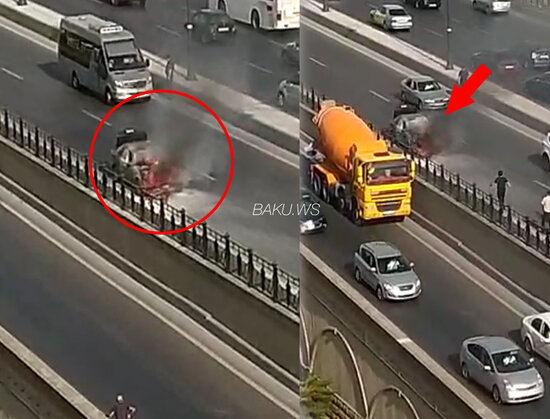 Bakıda magistral yolda avtomobil yandı - ANBAAN VİDEO