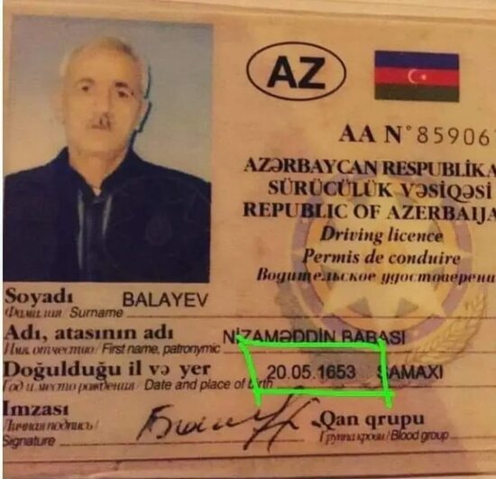 Azərbaycanda "369 yaşlı" kişiyə sürücülük vəsiqəsi verildi - RƏSMİ REAKSİYA - FOTO