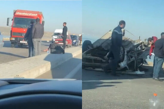 Bakıda ağır qəza: Avtomobil iki yerə bölündü - VİDEO