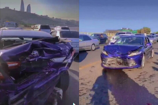 Bakıda üç avtomobil bir-birinə çırpıldı - VİDEO