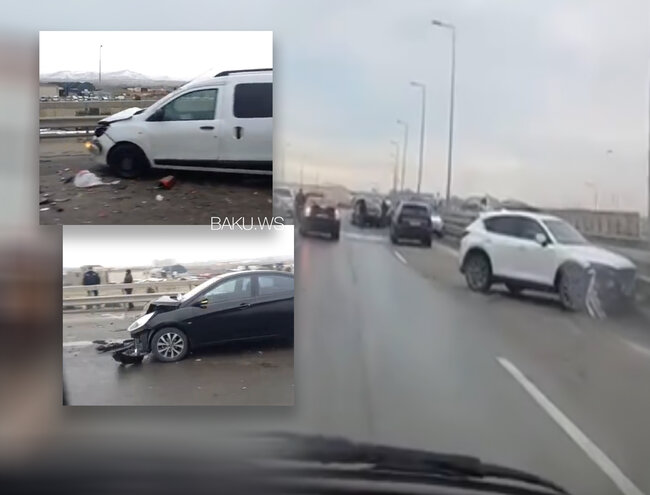 Azərbaycanda zəncirvari qəza - 12 maşın bir-birinə çırpıldı - VİDEO