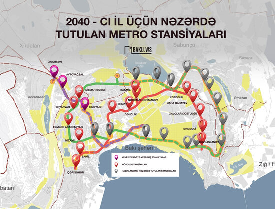 2040-cı ilə qədər Bakının bu ərazilərində metrostansiyalar olacaq - FOTO