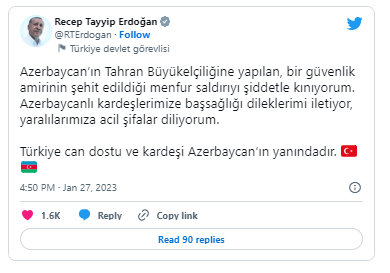 Ərdoğan Azərbaycanın Tehrandakı səfirliyinə mənfur hücumu qınadı - FOTO