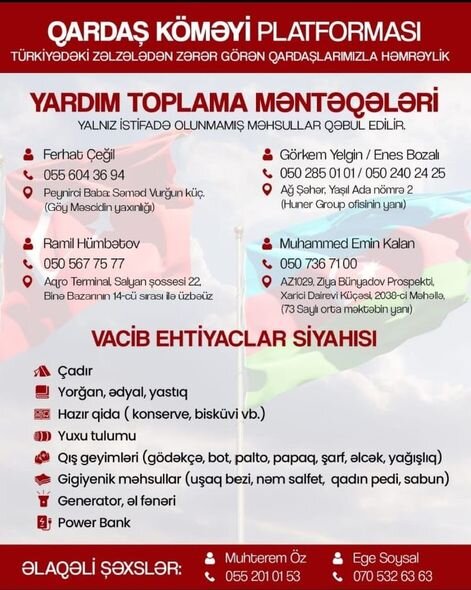 Qardaş ölkəyə yardım üçün hansı əşyalar göndərilməlidir? - AÇIQLAMA + SİYAHI + FOTO