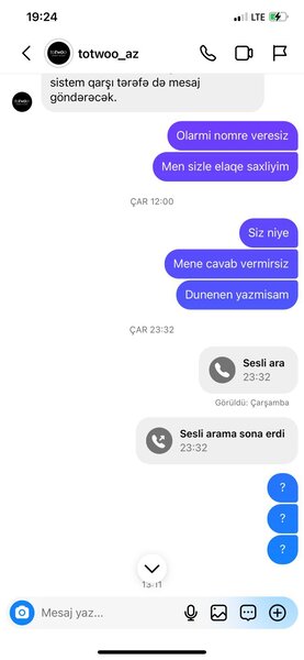 Müştəridən ödəniş alıb blok etdi:Totwoo_az -dan şikayət var