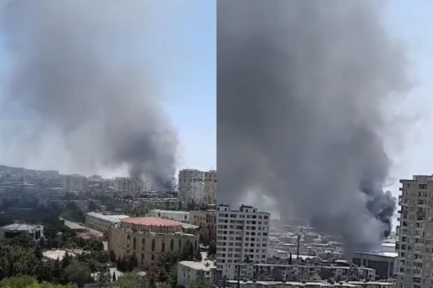 Bakıda güclü yanğın: Ətrafı qatı tüstü bürüdü - VİDEO