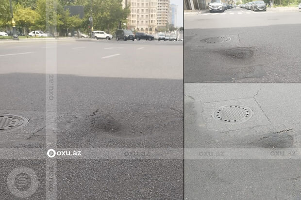 Bakının mərkəzində asfalt çöküb