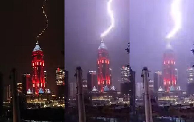 İstanbulda binaya ildırım düşdü - Video
