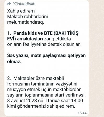 Valideynlər məktəbli formasını "Panda Kids"dən almağa məcbur edilir - "Tapşırıq BŞTİ-dən gəlib"
