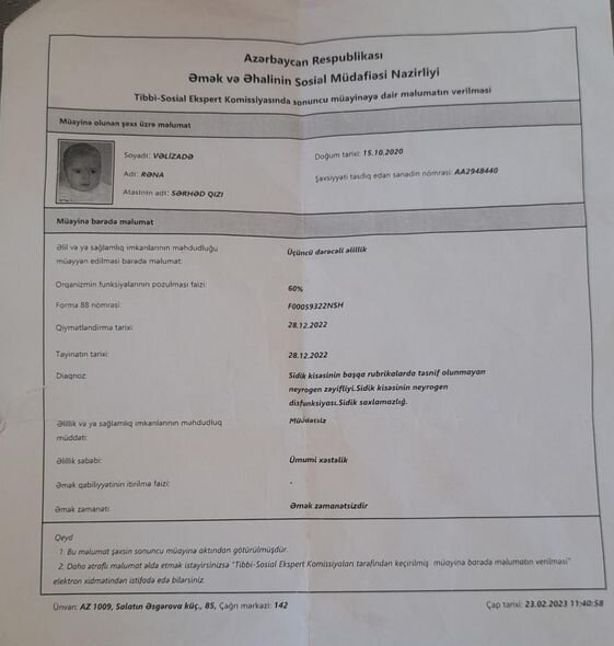 3 yaşlı Rənanın sizin dəstəyinizə ehtiyacı var: Müalicə olunmalıdır - FOTO