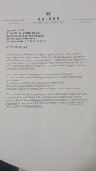 Beynində törəmə aşkarlanan Əlinin atası fəryad edir: "Əli çox gəncdir, onunla bağlı çox arzularım var" - FOTO