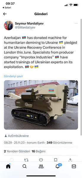 Azərbaycan Ukraynaya minatəmizləmə maşını verib - FOTO