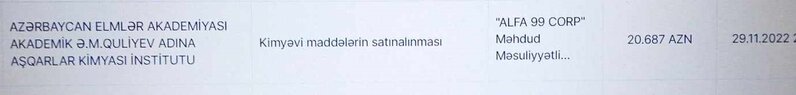Aşqarlar Kimyası İnstitutunda şübhəli satınalma: "Kimyəvi maddələr" hansı MMC-lərdən alınır?
