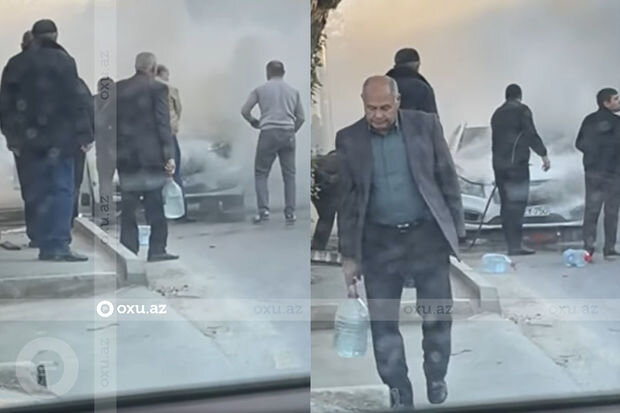 Bakıda avtomobil yandı - VİDEO