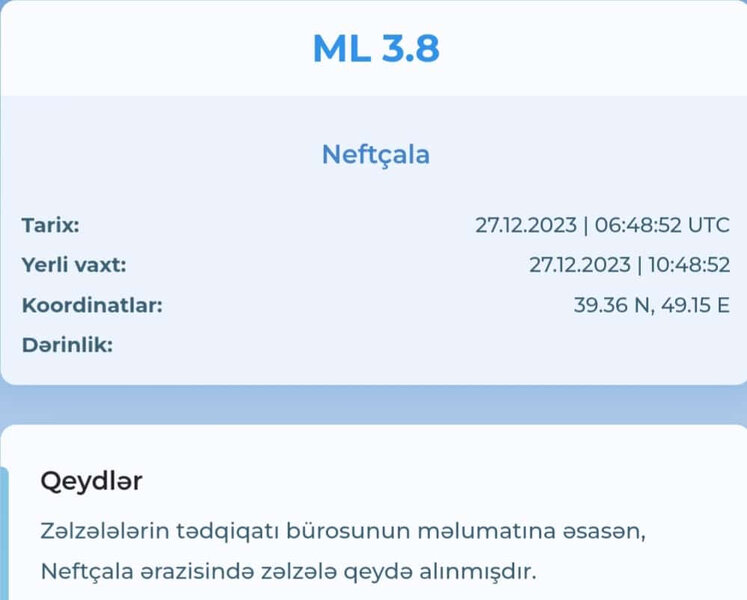 Azərbaycanda zəlzələ olub