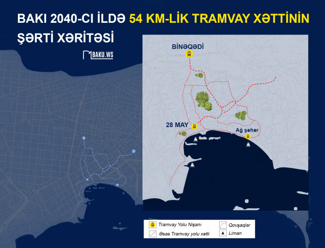 Bakıda tramvay xətti bu ərazilərdən keçəcək - XƏRİTƏ
