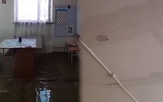 "Məktəbin tavanı sıradan çıxıb, yağış birbaşa otaqlara yağır" - Video
