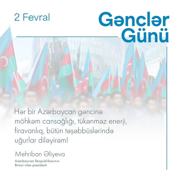 Mehriban Əliyeva Azərbaycan gənclərini təbrik etdi (FOTO)