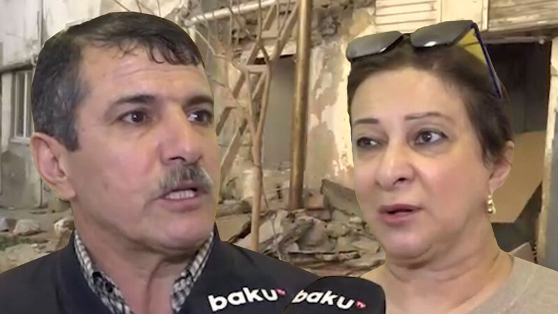 Bakıda sökülən binanın bəzi sakinləri ilə tikinti şirkəti arasında problem (VİDEO)