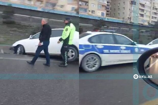 Bakıda "Hyundai" maneəyə çırpıldı - VİDEO