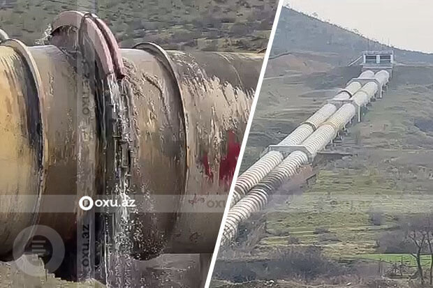 Azərbaycanda su kəməri qəzalı vəziyyətdə: Tonlarla su israf olur - VİDEO