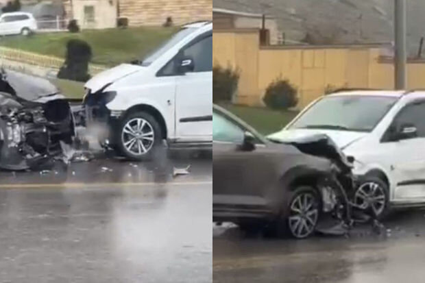 Bakıda yağışlı hava qəzaya səbəb oldu - VİDEO
