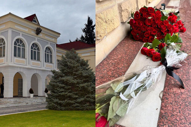 Bakı sakinləri Rusiya səfirliyi önünə gül dəstələri gətirirlər