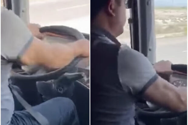Tərtər-Bakı avtobusunda təhlükəli anlar: Anidən avtobusun sükanı əsməyə başladı - VİDEO