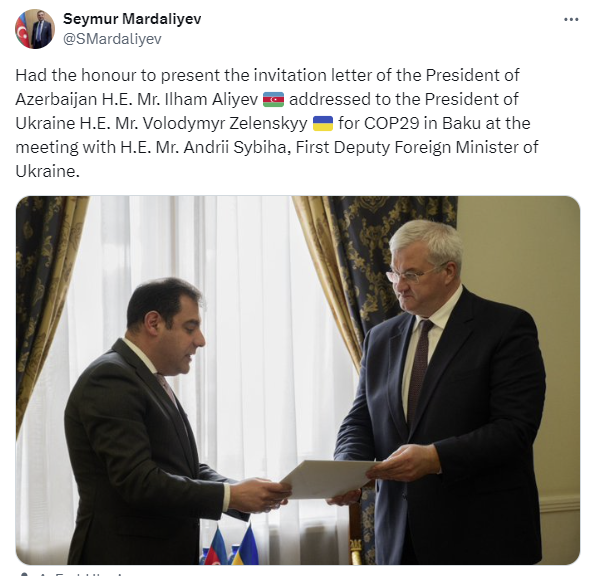 İlham Əliyev Zelenskini COP29-a dəvət edib