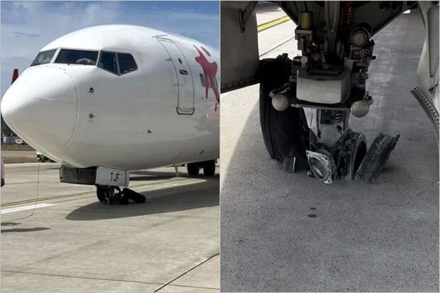 Türkiyədə daha bir təyyarə qəzalı eniş etdi: Ön təkəri partladı - VİDEO