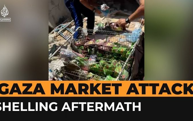 Vəhşət: Qəzzadakı bazara İsrail hücumunun nəticələri: Qan içində çörək...-VİDEO